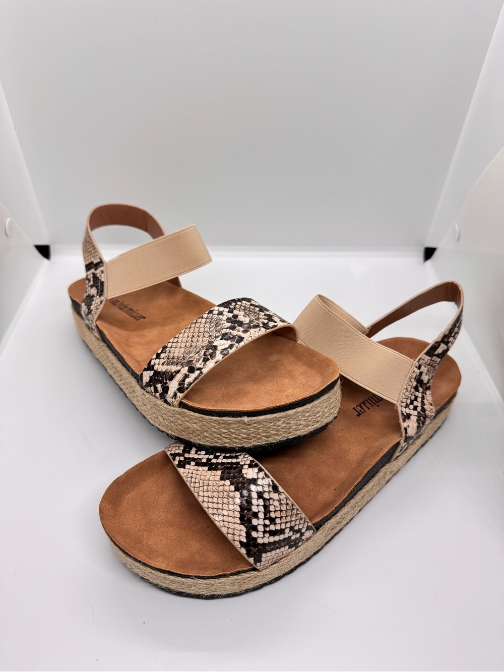 Olivia Miller Beige Snake-Print Platform Sandals